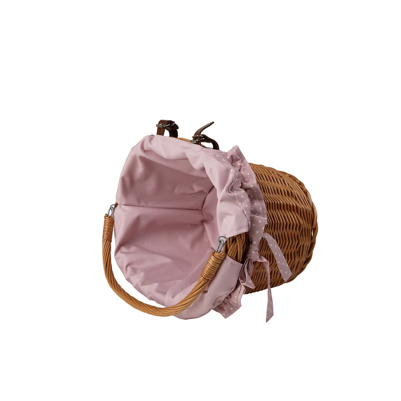 Magnem wicker bicycle basket with leather straps and trim TheWickerStories