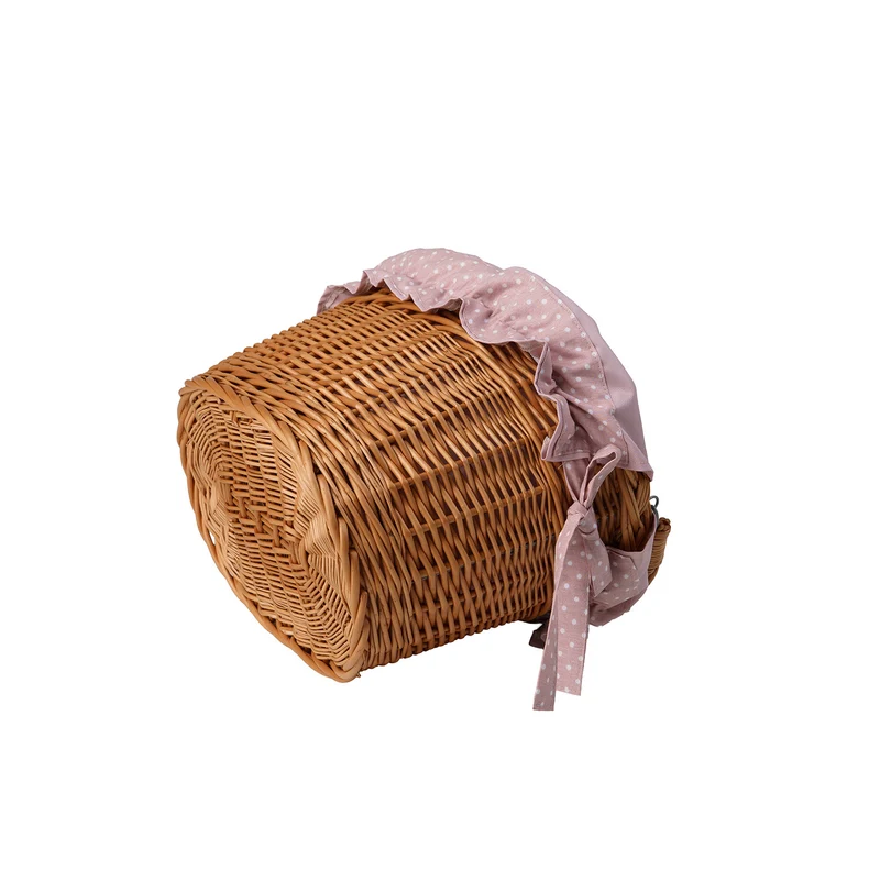 Magnem wicker bicycle basket with leather straps and trim TheWickerStories