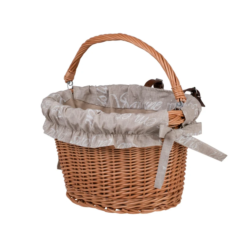 Magnem woven wicker bicycle basket, bicycle basket with leather straps and trim TheWickerStories