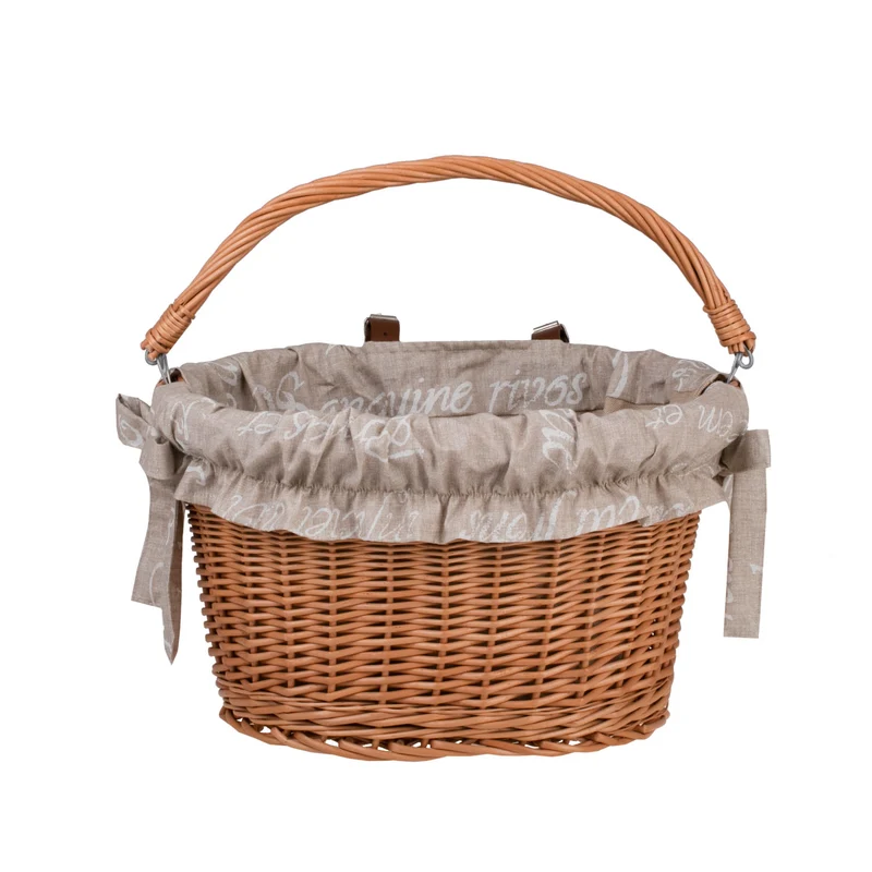 Magnem woven wicker bicycle basket, bicycle basket with leather straps and trim TheWickerStories