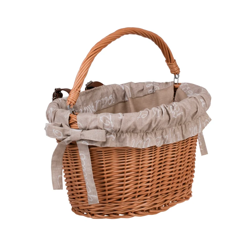 Magnem woven wicker bicycle basket, bicycle basket with leather straps and trim TheWickerStories