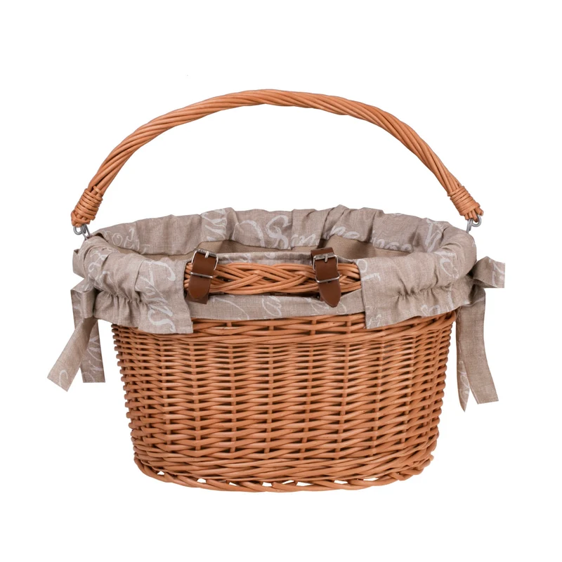 Magnem woven wicker bicycle basket, bicycle basket with leather straps and trim TheWickerStories