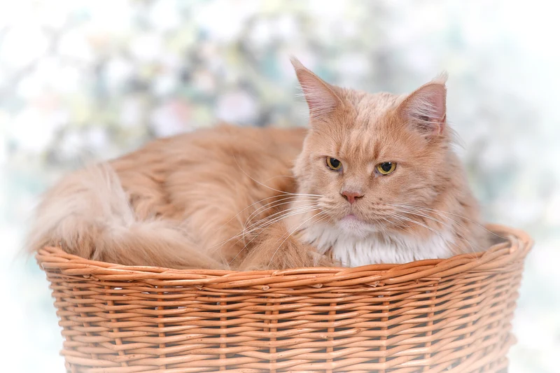 Erif wicker cat house with beige cushions, two-tier, with a bow TheWickerStories