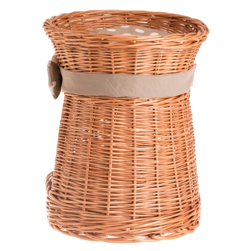 Erif wicker cat house with beige cushions, two-tier, with a bow TheWickerStories