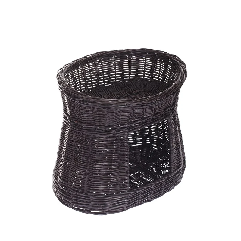 Erif wicker cat house with rust-colored cushions, two-level TheWickerStories