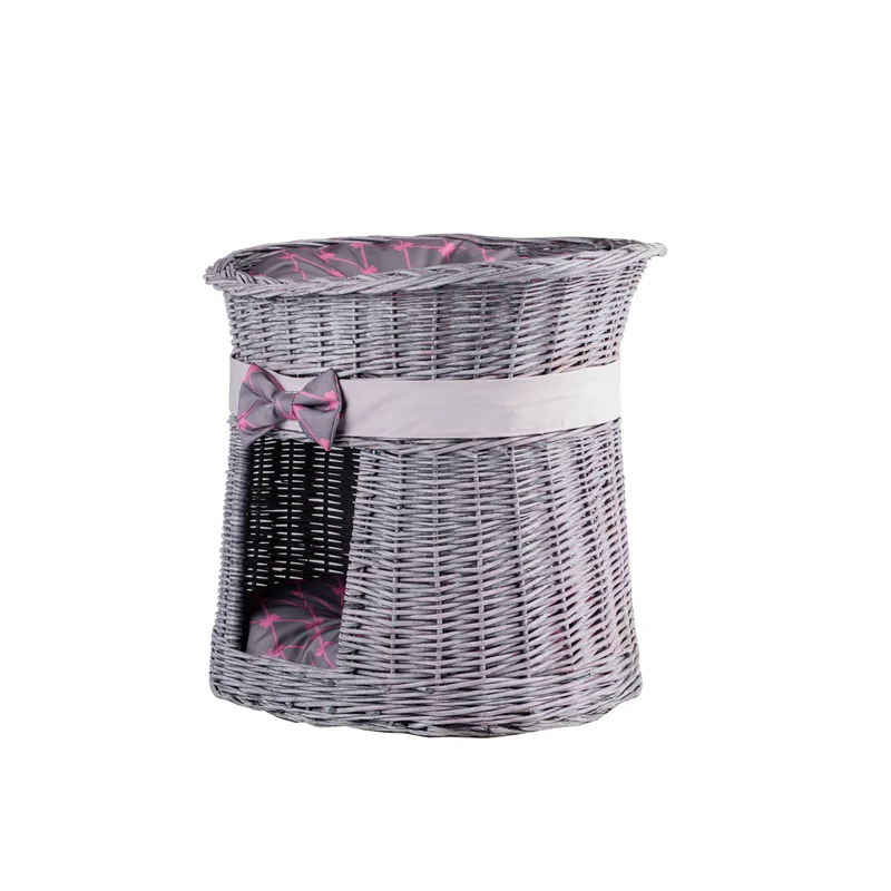 Erif wicker cat house with cushions, two-tier TheWickerStories