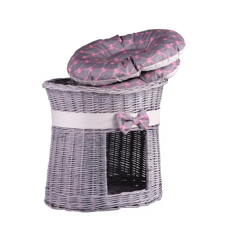 Erif wicker cat house with cushions, two-tier TheWickerStories