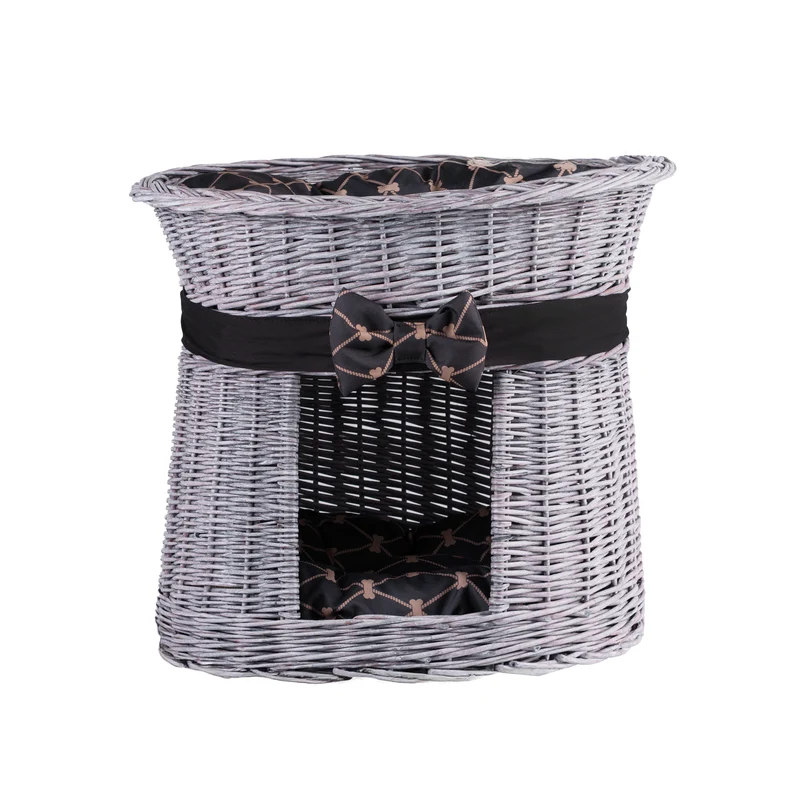 Erif wicker cat house with cushions, two-level TheWickerStories