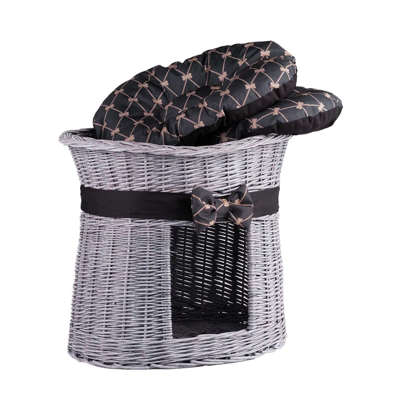 Erif wicker cat house with cushions, two-level TheWickerStories