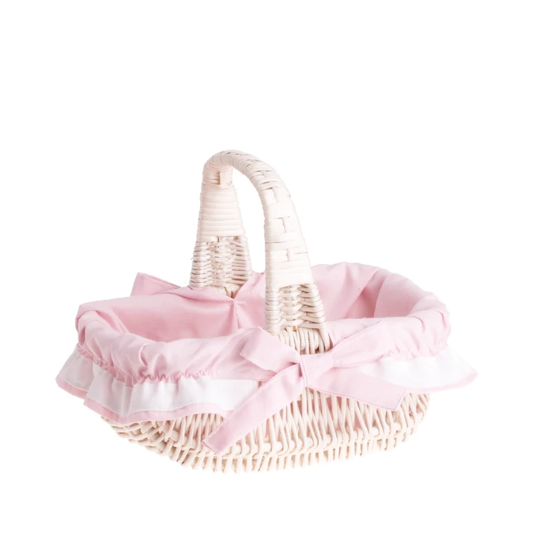 Willesia wicker Easter blessing basket with pink trim and handle TheWickerStories