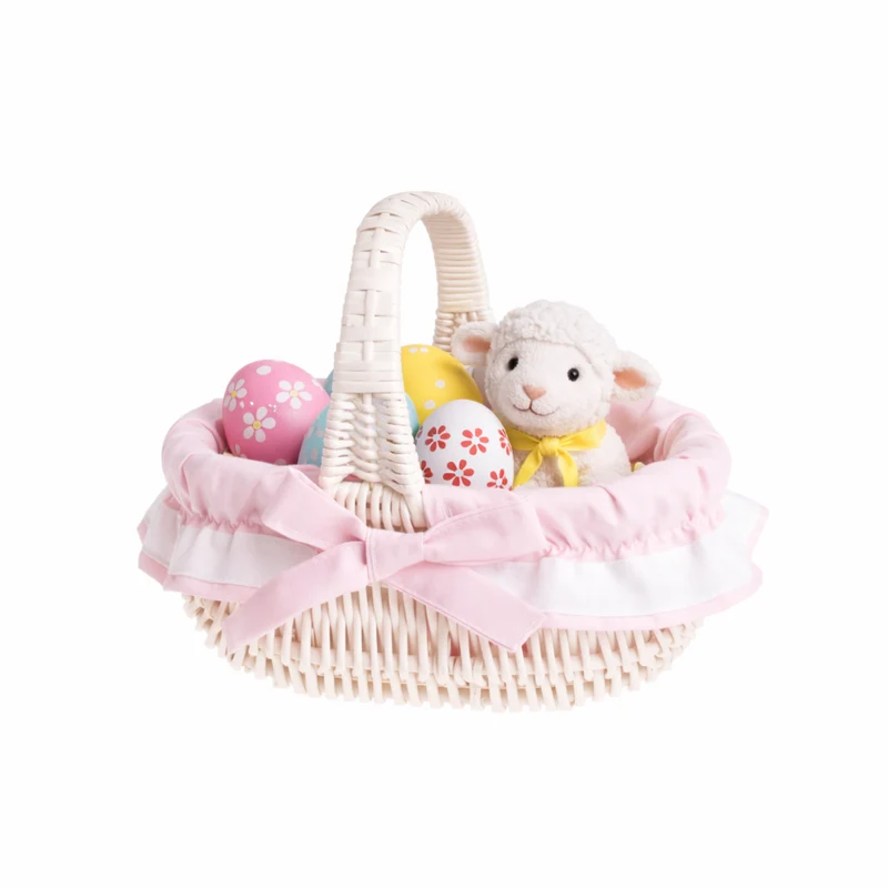 Willesia wicker Easter blessing basket with pink trim and handle TheWickerStories