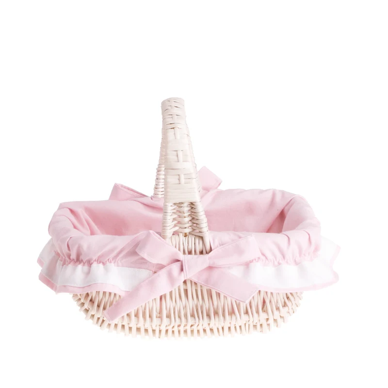 Willesia wicker Easter blessing basket with pink trim and handle TheWickerStories