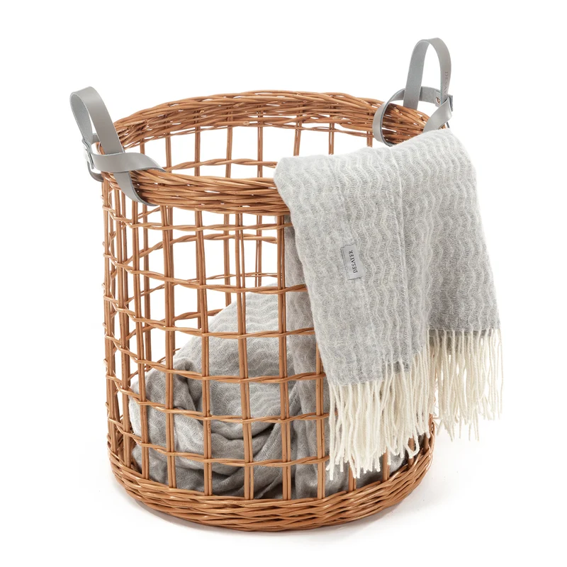 Desayer wicker storage basket with two leather handles TheWickerStories
