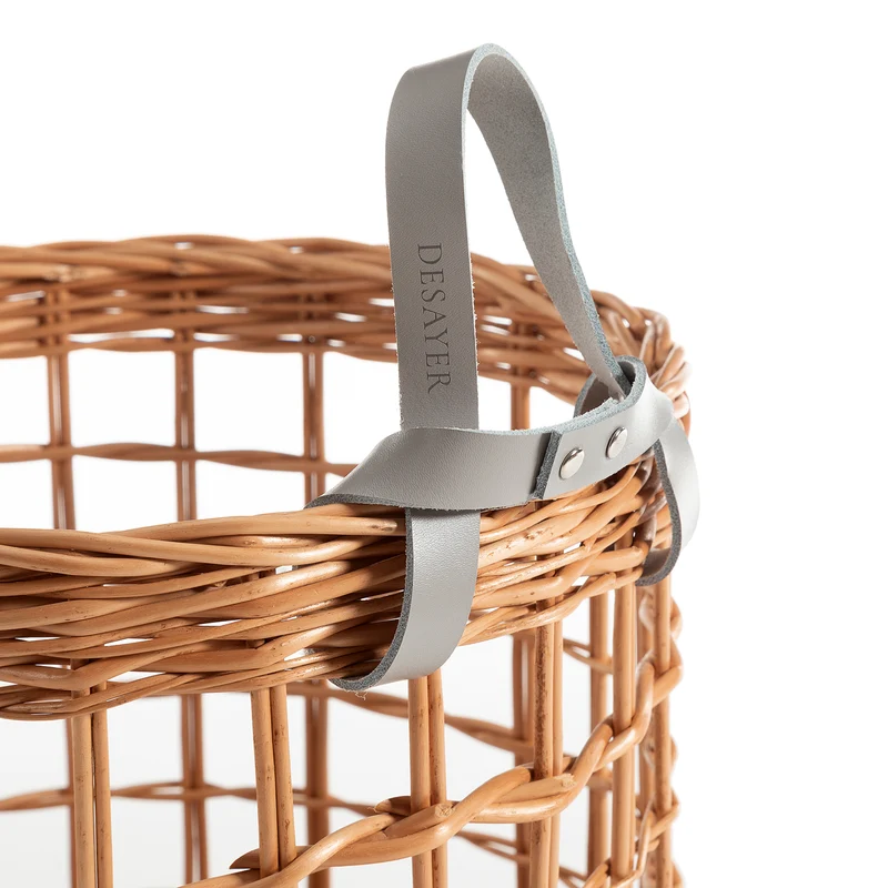 Desayer wicker storage basket with two leather handles TheWickerStories