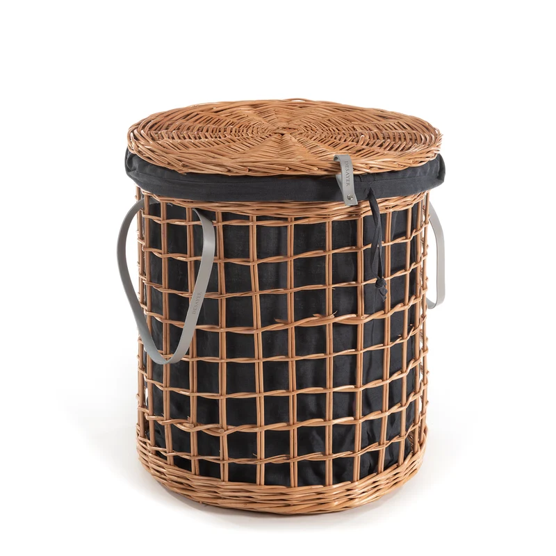 Desayer wicker laundry hamper with graphite trim, with lid and handles TheWickerStories