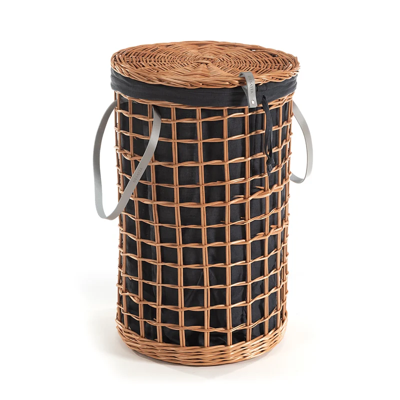 Desayer wicker laundry hamper with graphite trim, with lid and handles TheWickerStories