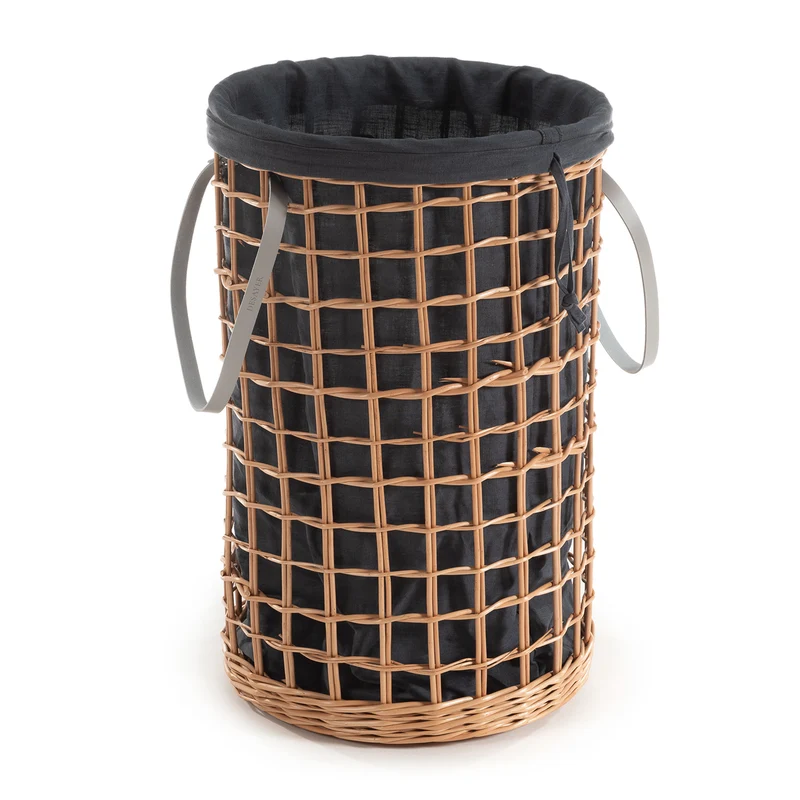 Desayer wicker laundry hamper with graphite trim, with lid and handles TheWickerStories