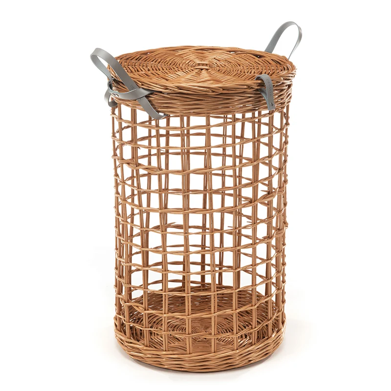 Desayer wicker storage basket with lid and leather handles TheWickerStories