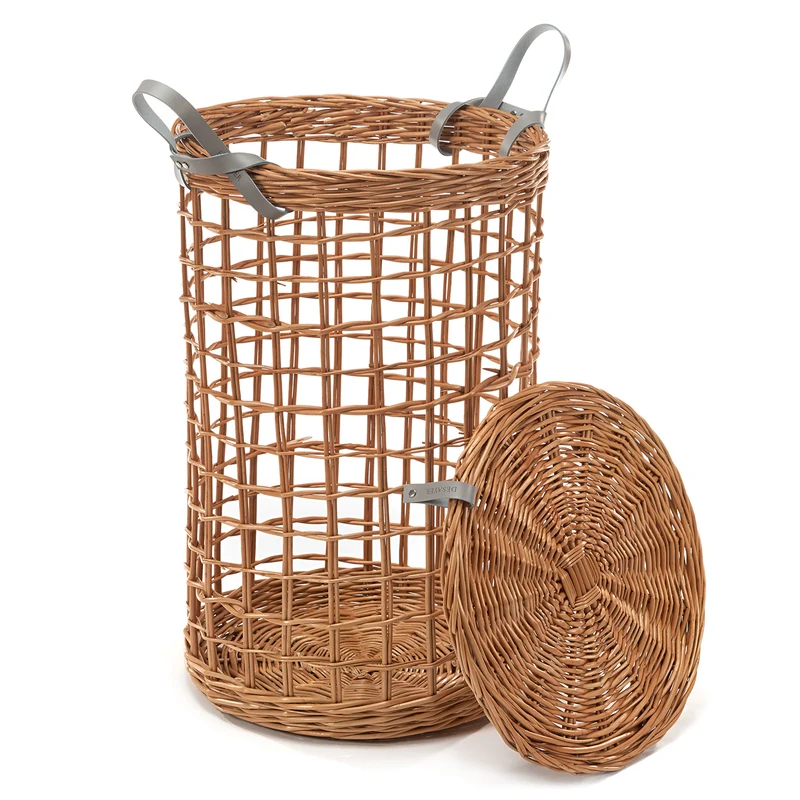 Desayer wicker storage basket with lid and leather handles TheWickerStories