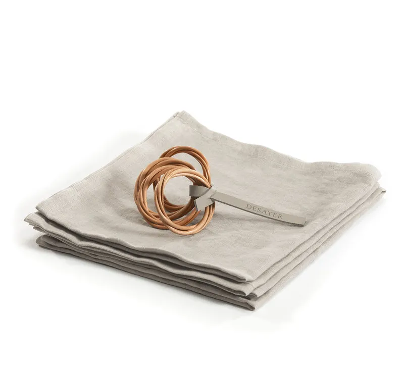 Desayer wicker napkin ring with linen napkins, set of 4 TheWickerStories
