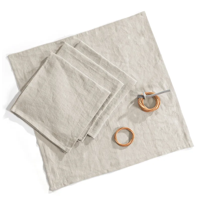 Desayer wicker napkin ring with linen napkins, set of 4 TheWickerStories