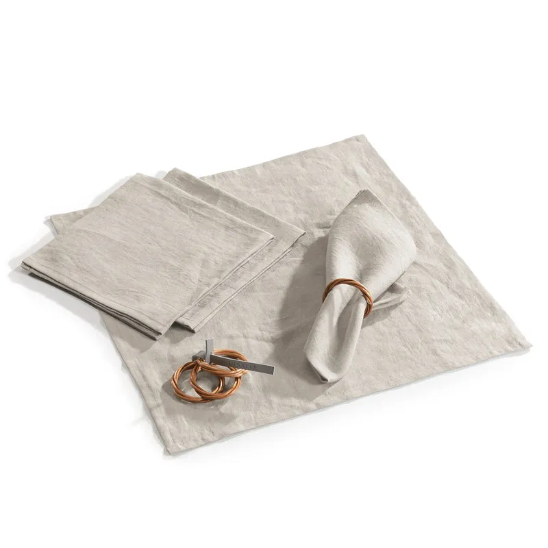 Desayer wicker napkin ring with linen napkins, set of 4 TheWickerStories