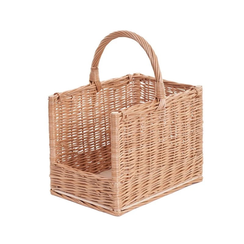 Feloria wicker firewood basket with handle and lowered front TheWickerStories
