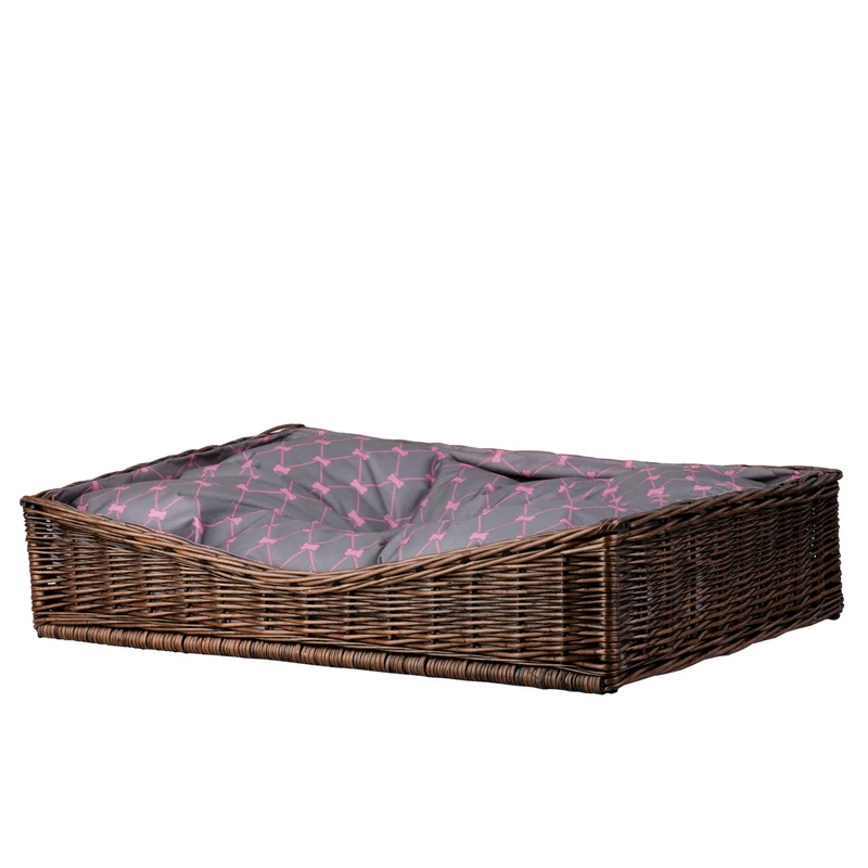 Eris wicker basket for dog and cat with gray waterproof cushion TheWickerStories