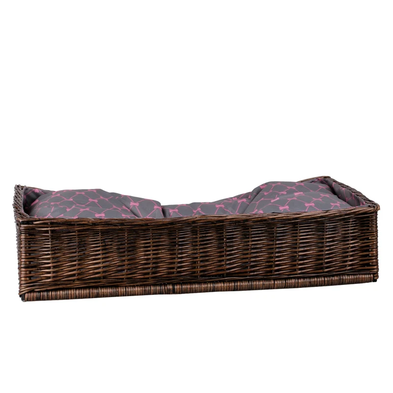 Eris wicker basket for dog and cat with gray waterproof cushion TheWickerStories