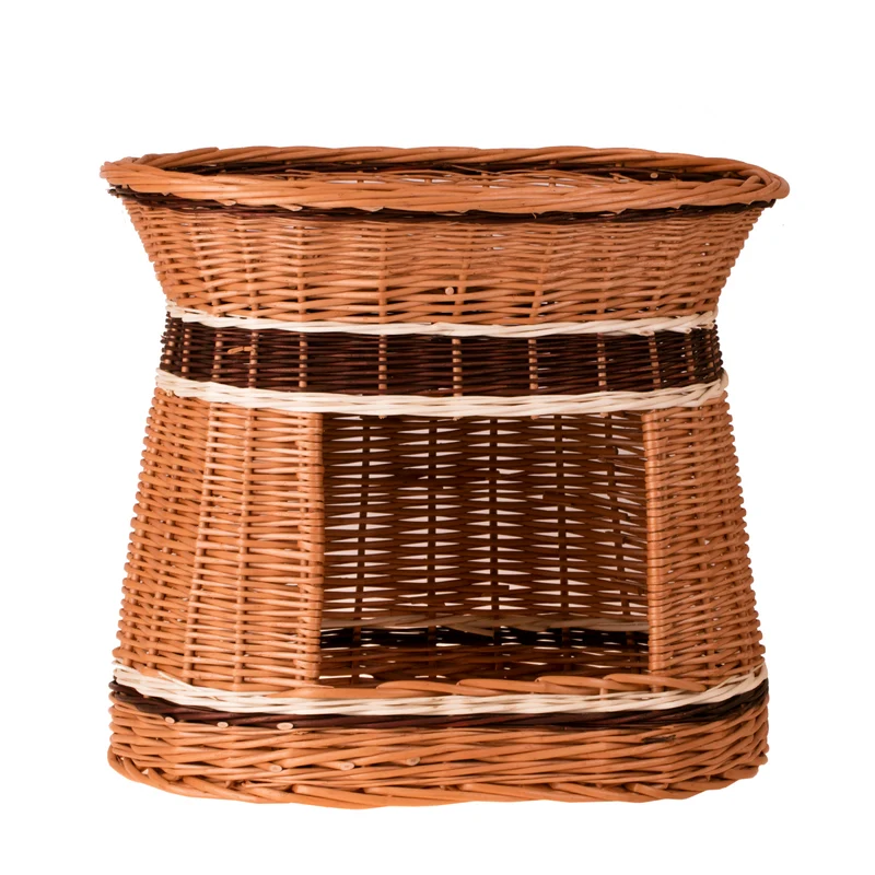 Erif wicker cat house with two levels and a terrace, without a cushion TheWickerStories