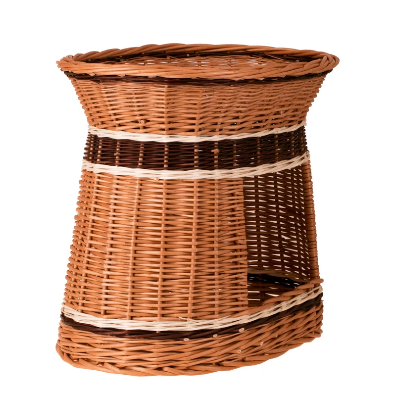 Erif wicker cat house with two levels and a terrace, without a cushion TheWickerStories