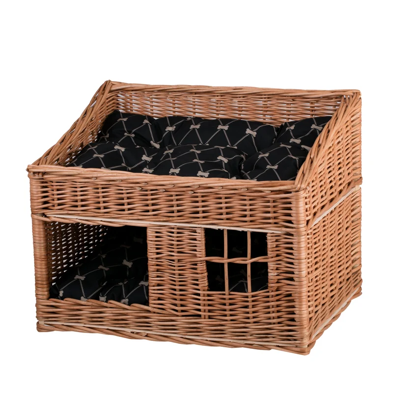 Estrella wicker cat house, two-tier, with two waterproof cushions and a small window TheWickerStories