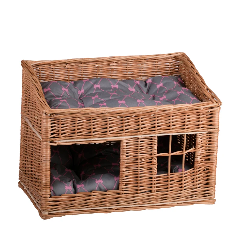 Estrella wicker cat house with two cushions TheWickerStories