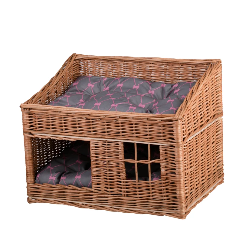 Estrella wicker cat house with two cushions TheWickerStories