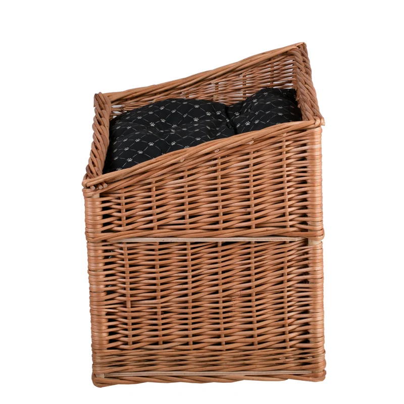 Estrella wicker cat house with two waterproof cushions, terrace and small window TheWickerStories