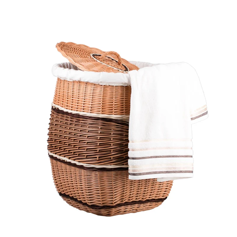 Milar wicker laundry basket with white trim, lid and handle TheWickerStories