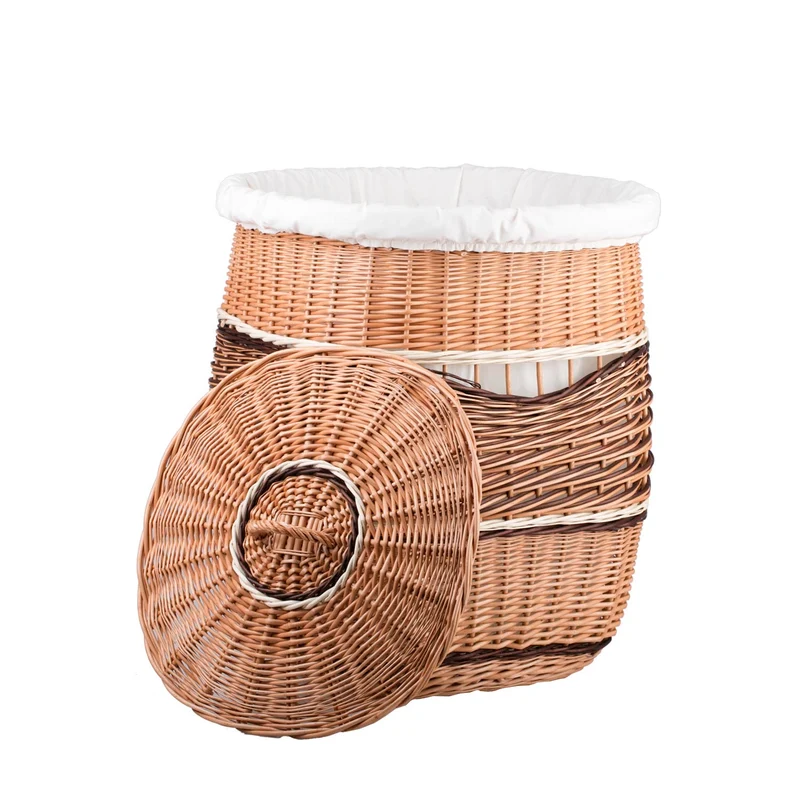 Milar wicker laundry basket with white trim, lid and handle TheWickerStories