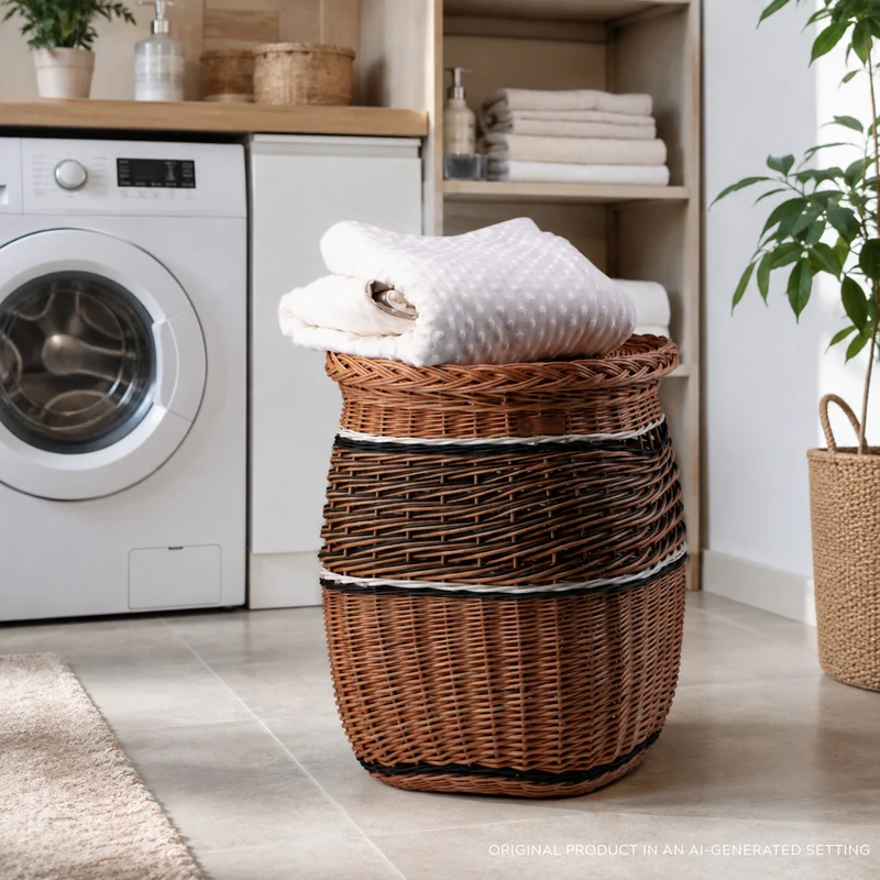 Milar wicker laundry basket with lid, handwoven TheWickerStories