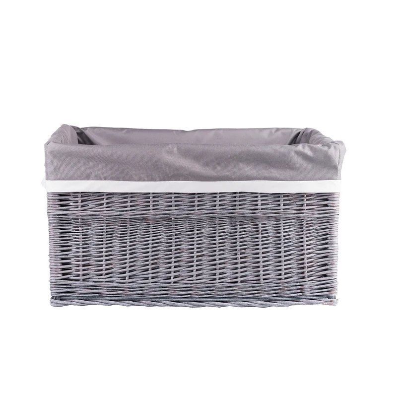 Cervus large rectangular wicker storage basket, display basket with trim TheWickerStories