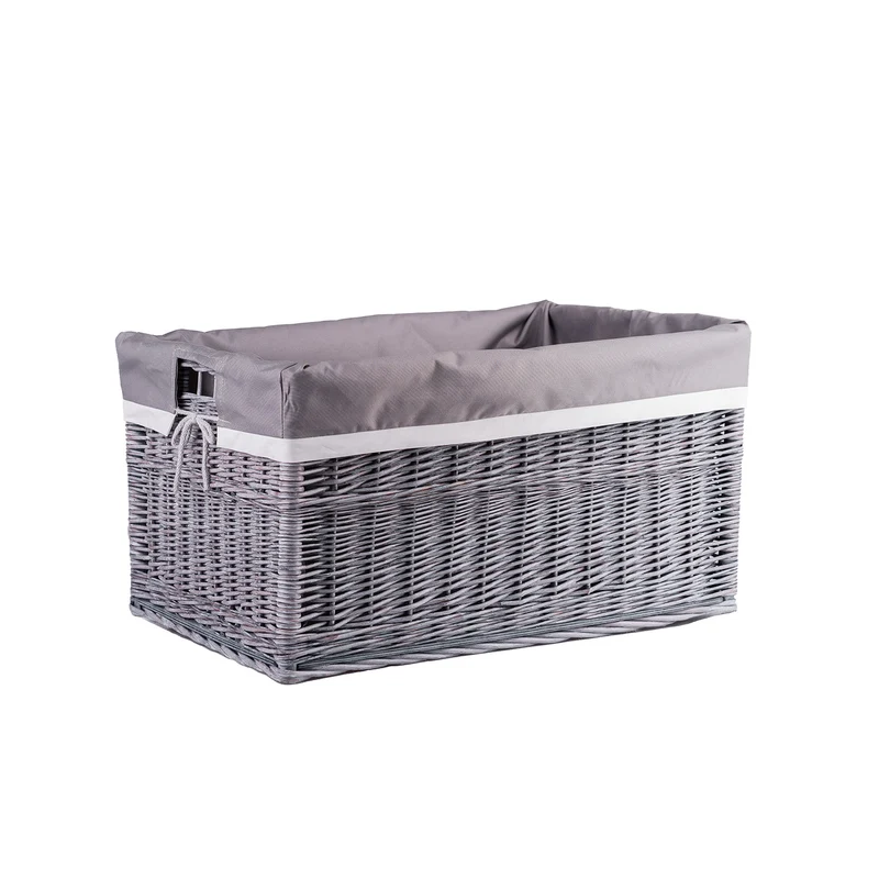 Cervus large rectangular wicker storage basket, display basket with trim TheWickerStories