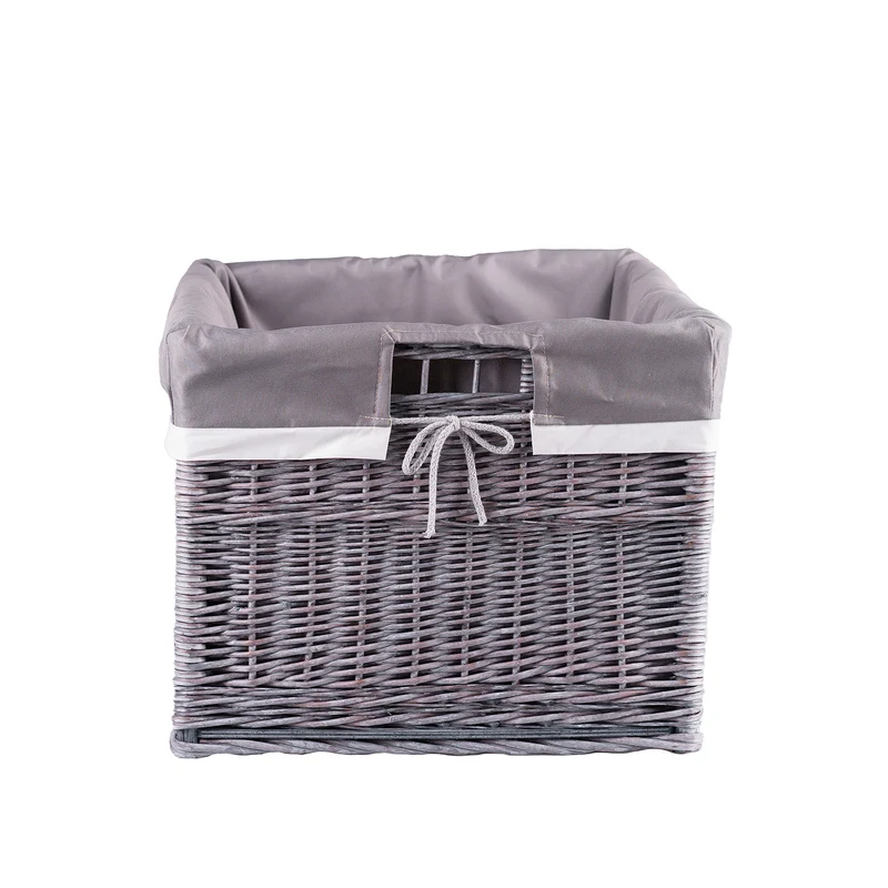 Cervus large rectangular wicker storage basket, display basket with trim TheWickerStories