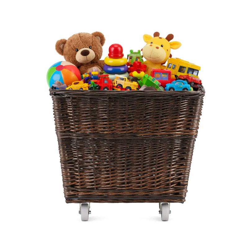 Cervus large, rectangular, mobile storage basket, wicker basket for display TheWickerStories