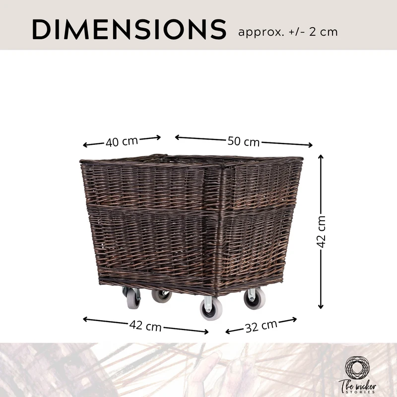 Cervus large, rectangular, mobile storage basket, wicker basket for display TheWickerStories