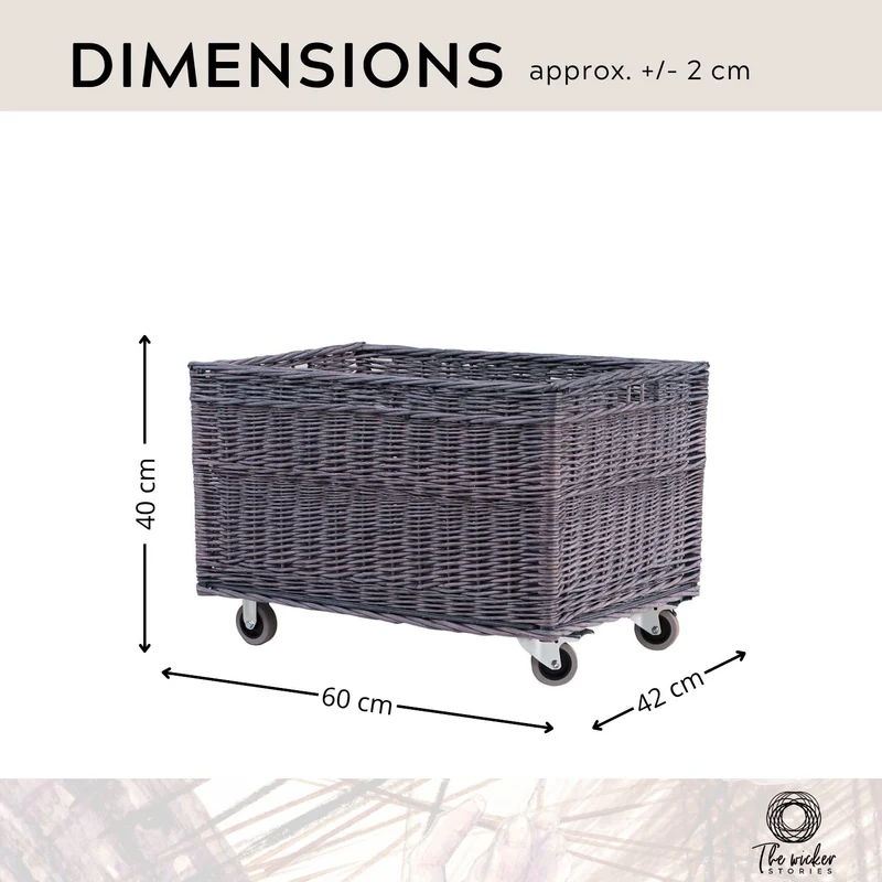 Cervus large rectangular mobile storage basket, wicker display basket TheWickerStories