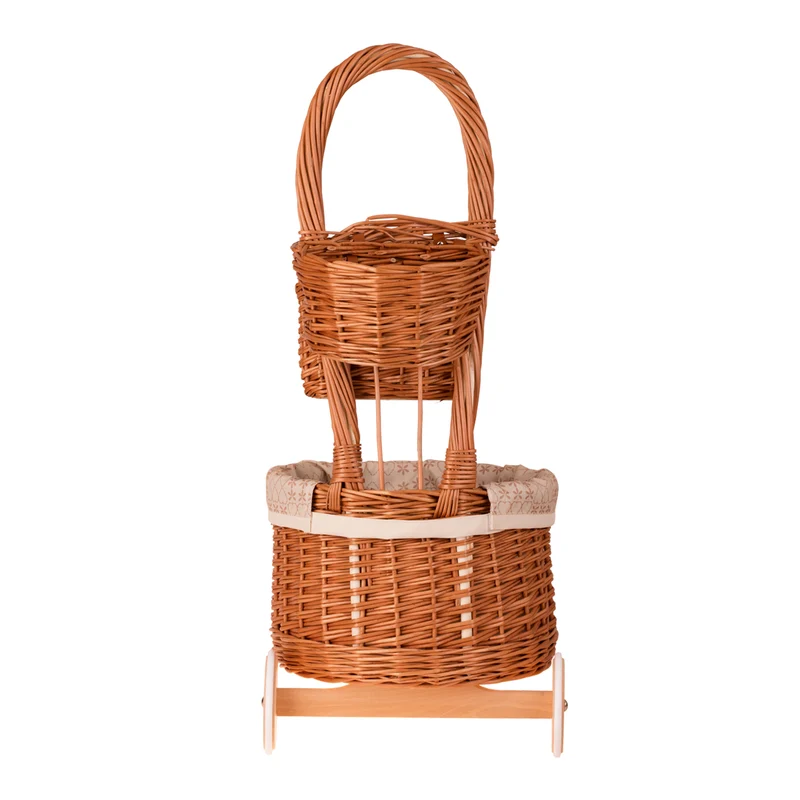 Acer wicker plant basket with cream trim on wheels TheWickerStories