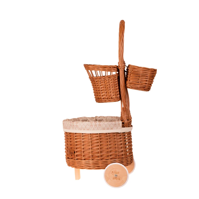Acer wicker plant basket with cream trim on wheels TheWickerStories