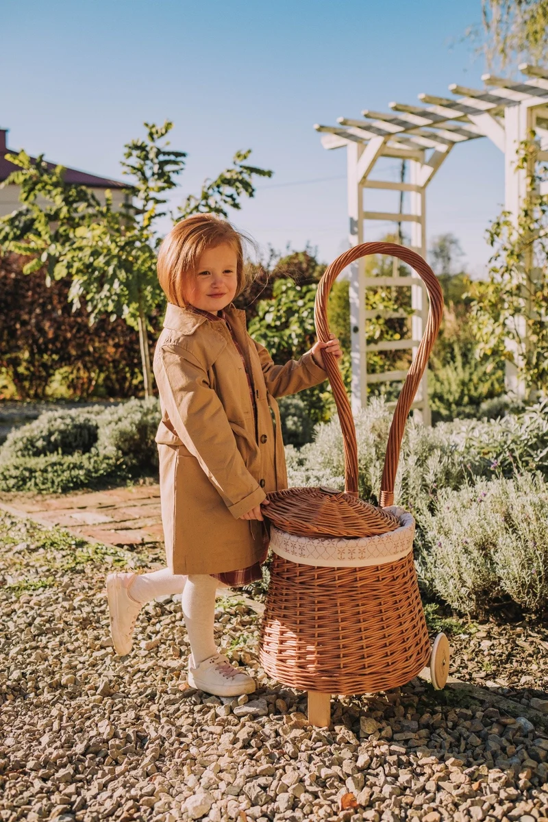 Betula wicker storage basket with cream lining, handle and wheels TheWickerStories