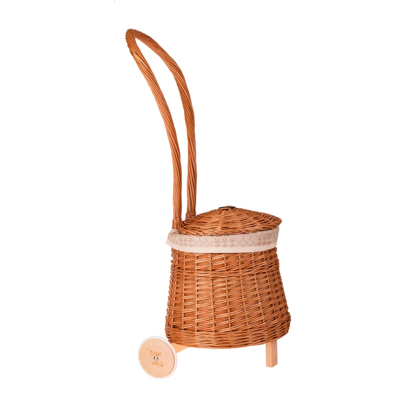 Betula wicker storage basket with cream lining, handle and wheels TheWickerStories
