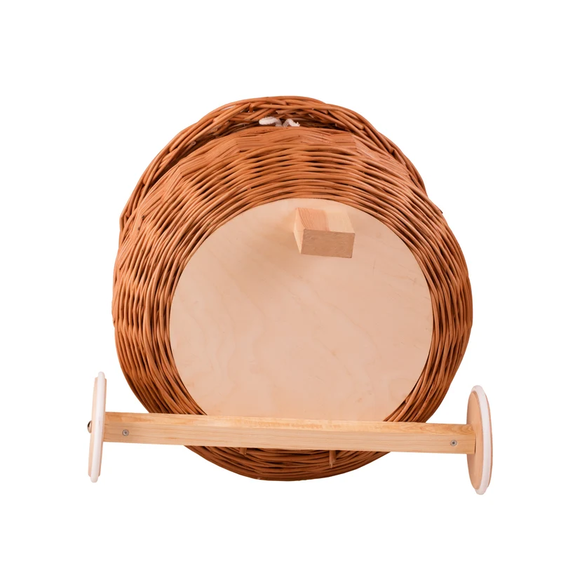 Salix wicker storage pouf with beige trim, cushion and caster wheels TheWickerStories