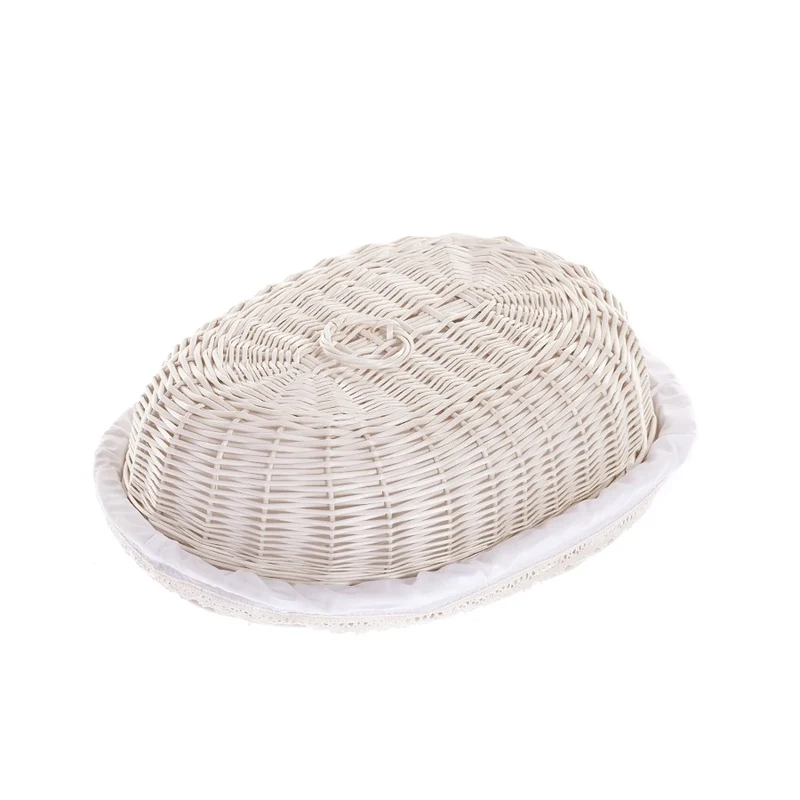 Lupus wicker bread box for bread with cream trim, with lid and decorative bow TheWickerStories